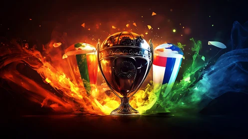 Championship trophy ignites vivid tricolor elemental energy