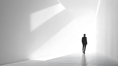 A Solitary Figure Walks Through a Minimalist Corridor