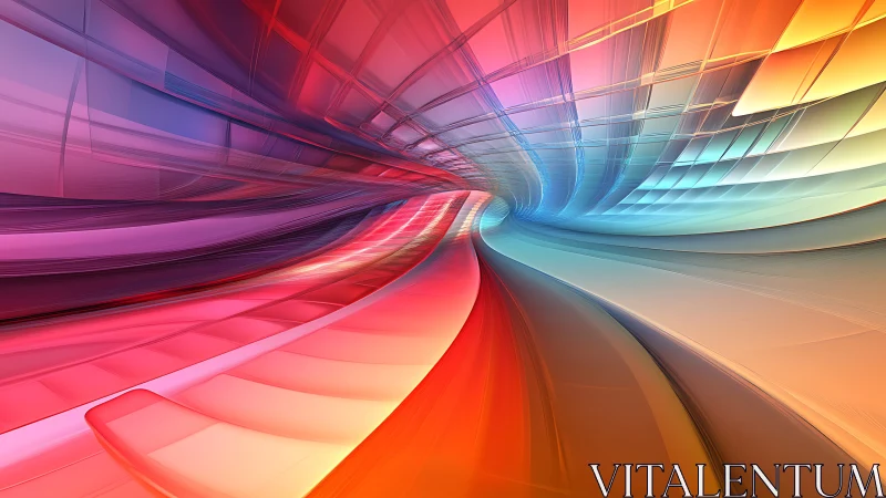 Vibrant abstract tunnel with sweeping curved color bands.