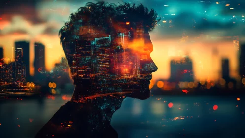 City lights drift through a dreaming silhouette at dusk