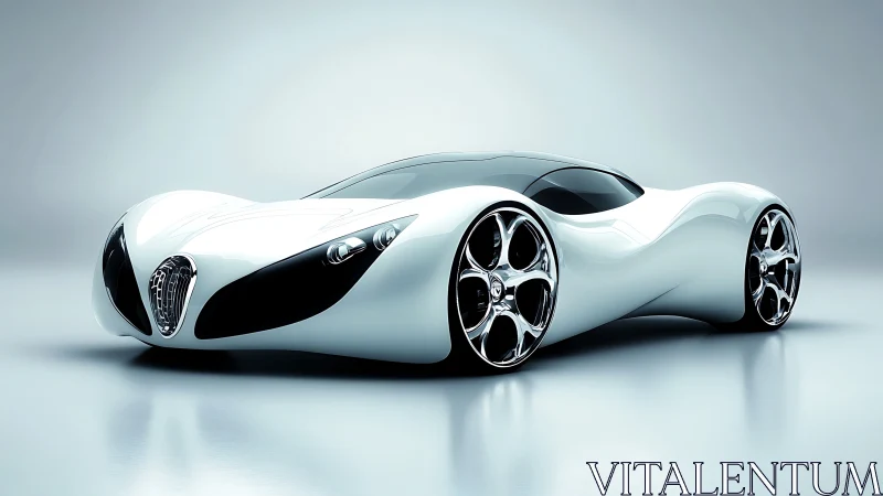 Futuristic white concept supercar with fluid sculpted body.