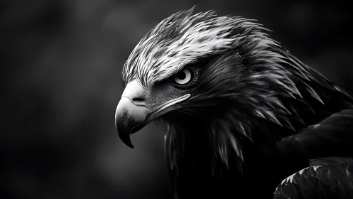 Majestic Eagle Close-Up in Dramatic Black and White Portrait.