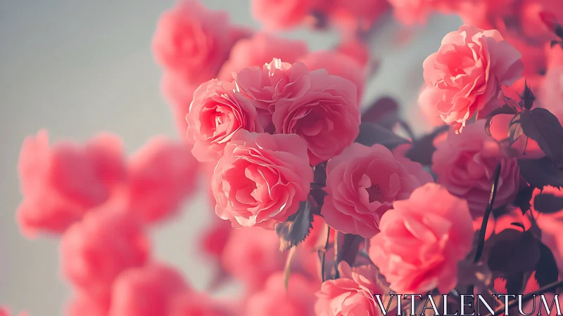 Luminous Pink Roses Bloom in Soft Golden Light