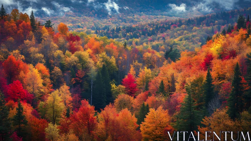 Panoramic Deciduous Canopy Aerial View: Peak Autumn Foliar Transition.