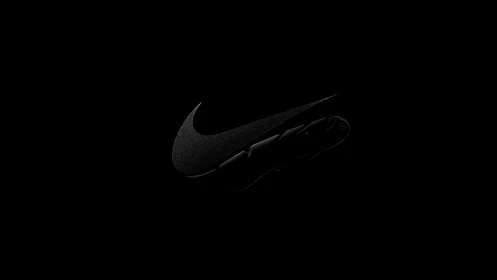 Minimalist swoosh logo emerges from deep black background.