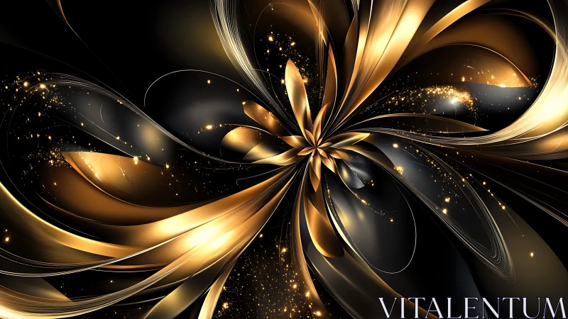 Radiant golden petals swirl in a luminous cosmic bloom