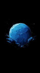 Blue planetary body rendered against uniform black space