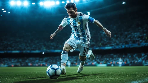 Lightning-footed striker bends time over a glowing match ball