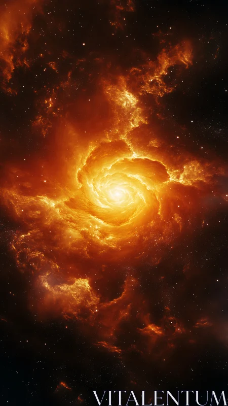 Spiral orange nebula structure in deep interstellar space.