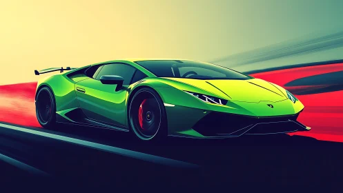 Aerodynamic lime supercar in high-velocity digital motion study.