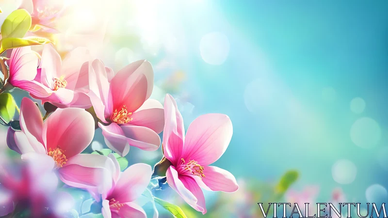 Pink Petals Dancing Through Sunlit Dreamscape.