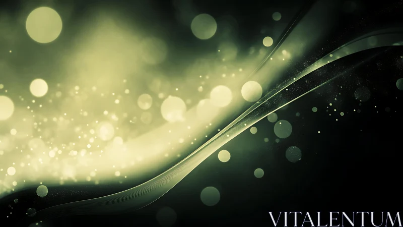 Abstract green bokeh light background with flowing wave lines.