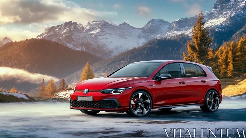 Crimson hatchback quietly outshines the frosted mountain giants