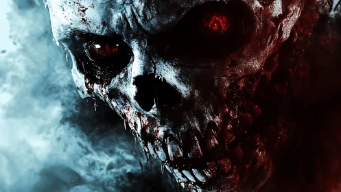 High-contrast demonic skull rendered with asymmetric thermal color split