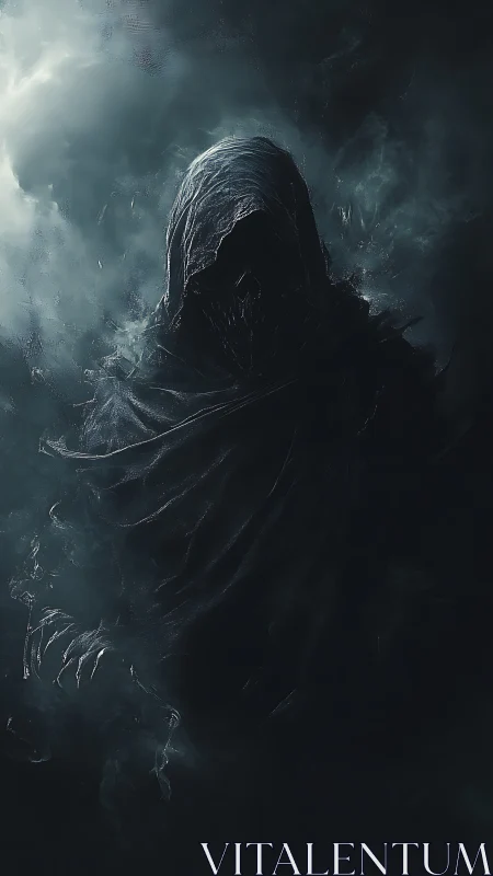 Shrouded spectral wraith emerging from volatile shadow fog.