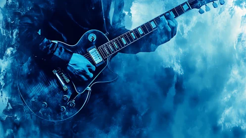 Electric blues guitar in a dreamy cloud of cool color.