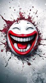 Explosive clown grin splashes across a silver storm of paint.