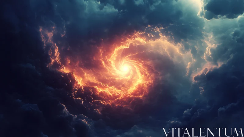 Central luminous vortex is surrounded by dense storm clouds