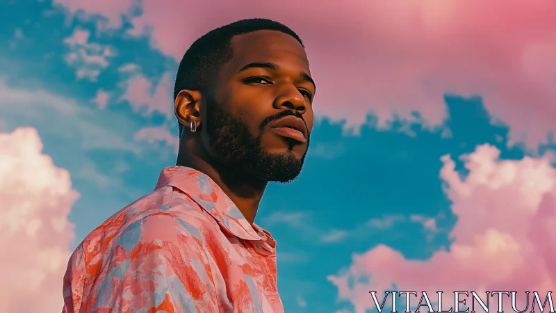 Portrait of confident man against stylized cyan and pink sky