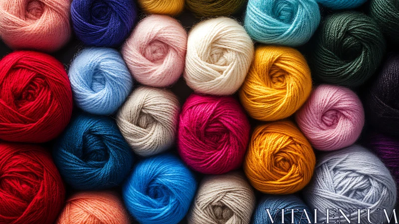 Colorful wool yarn skeins arrange in tight geometric grid.