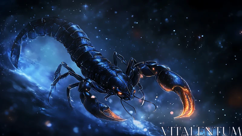 Bioluminescent cosmic scorpion rendered with high-specular shading