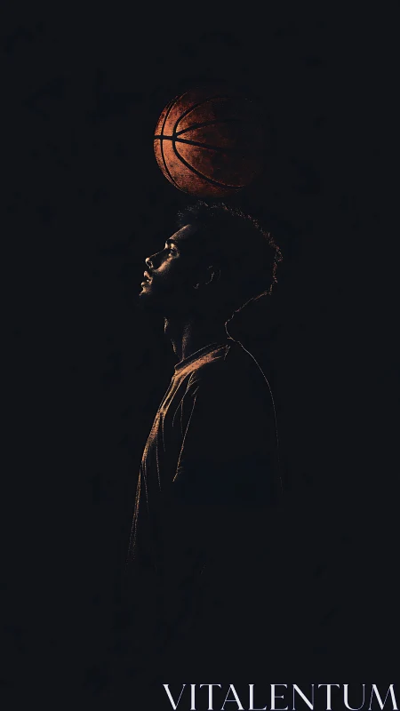 Basketball player profile under dramatic rim light focus.