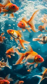 Glowing goldfish drifting through a sparkling blue dream.