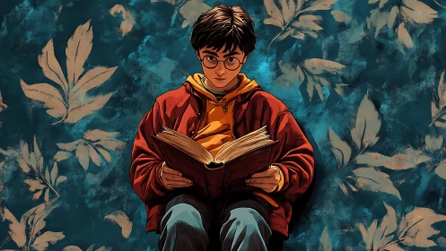 Curious young reader finds comfort in a glowing open book