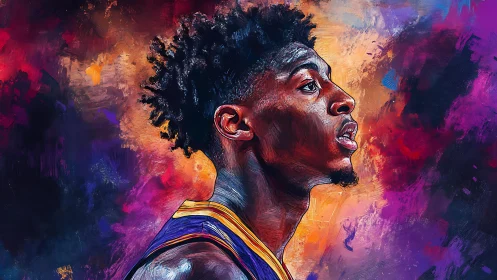 Basketball player profile rendered in vivid digital paint