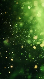 Emerald bokeh particles drift through luminous green haze.