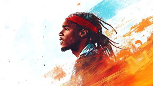 Side profile digital portrait of focused male athlete.