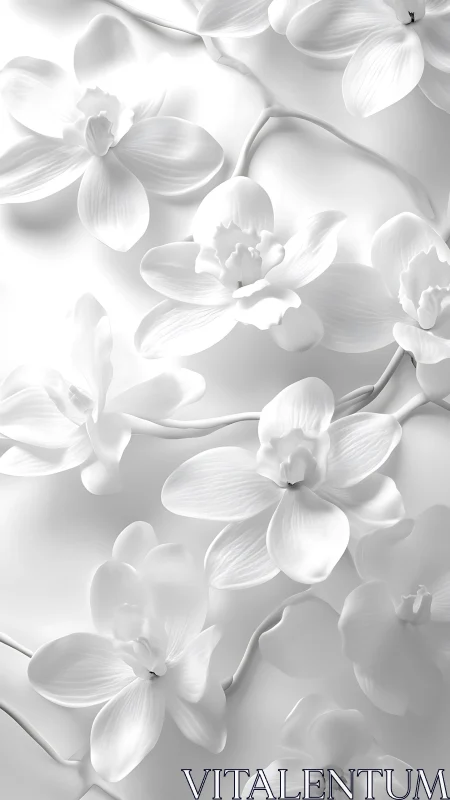 Ethereal White Orchids in Monochromatic Botanical Study.