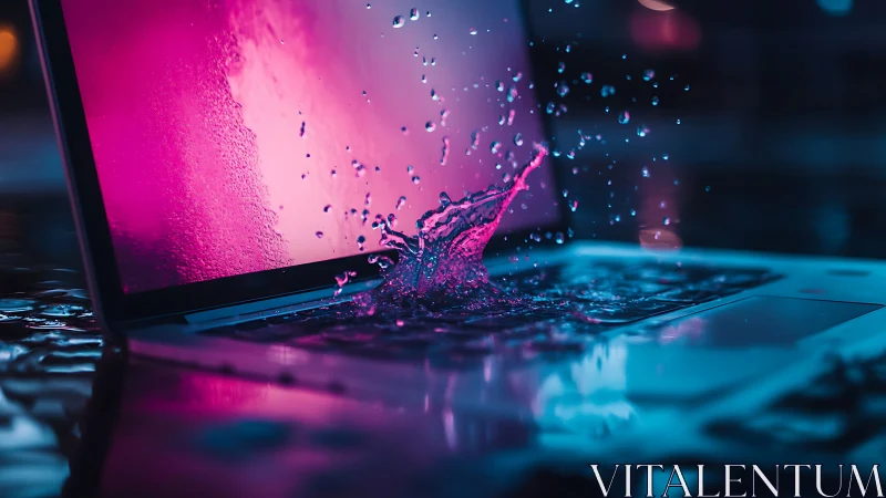 Laptop keyboard drenched as water splashes across surface