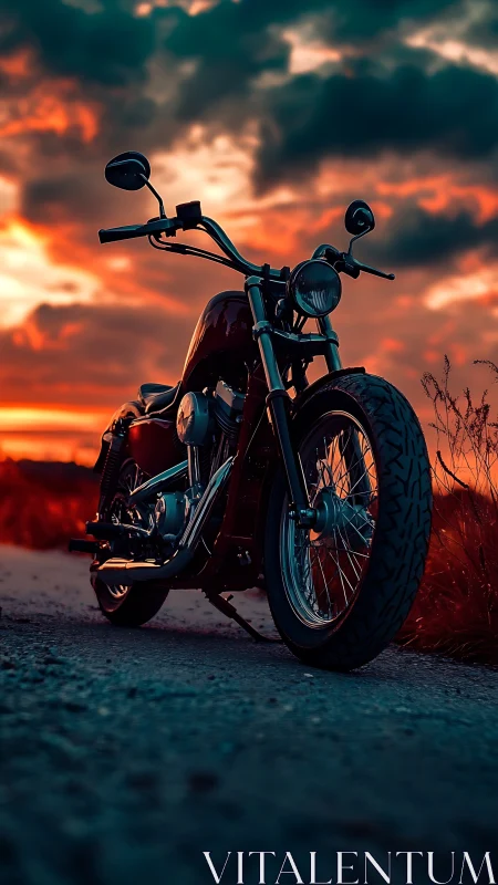 Sunset road motorcycle waiting patiently for your next ride.