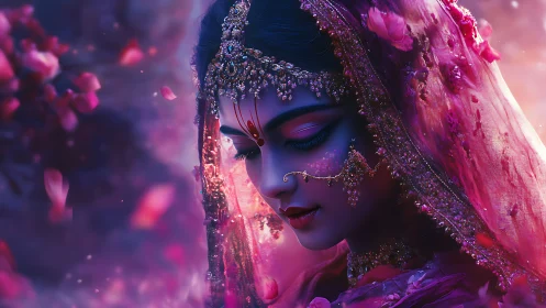 Digital portrait of veiled woman with jeweled headpiece.