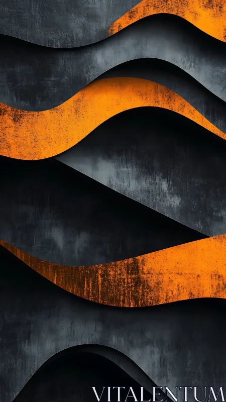 Orange metallic waves cut through dark layered concrete
