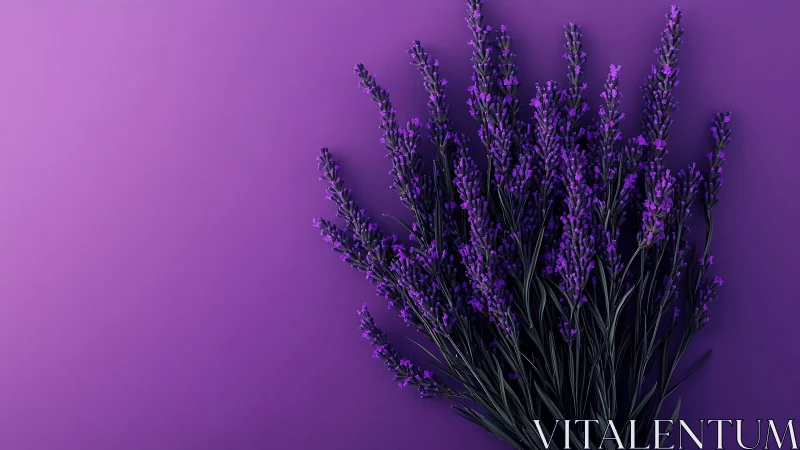 Lavender Bouquet Against Gradient Purple Background.