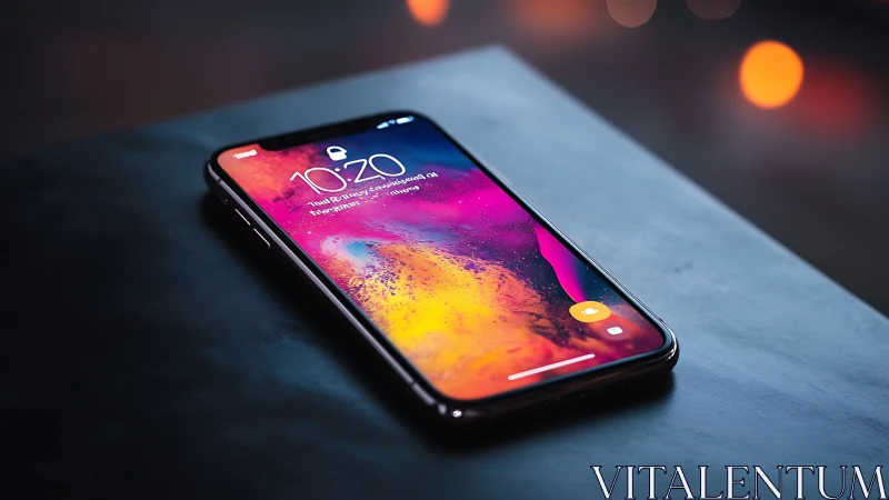 Glowing Display: Modern Phone Lit by Vibrant Sunset.