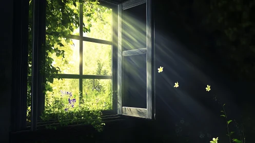 Morning light drifting through a garden-kissed open window.