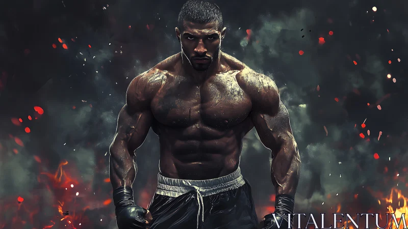 Hyperdefined boxer portrait with dramatic lighting and embers
