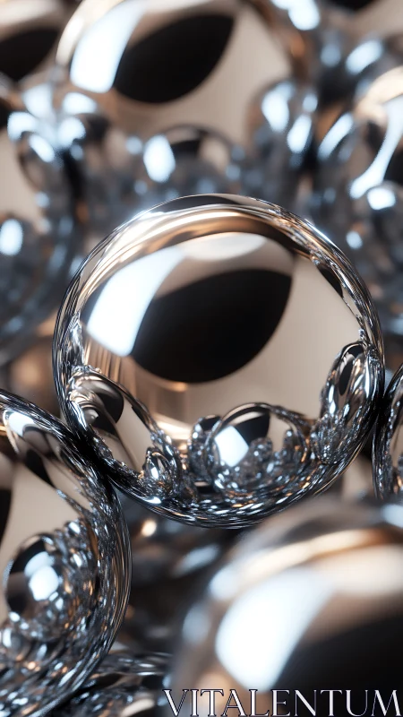 Chrome spheres cluster reflects abstract metallic depths.
