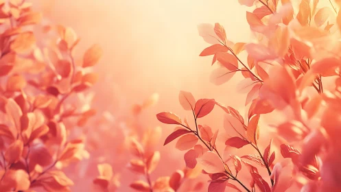 Dreamy Soft-Focus Autumn Leaves in Warm Golden Sunrise Light.