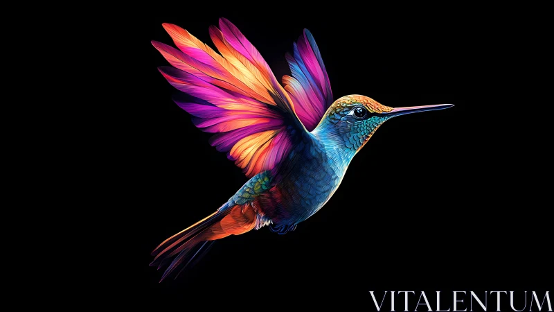 Vibrant digital hummingbird glows against deep black space