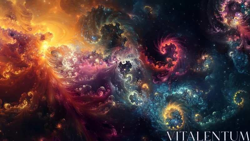 Fractal nebula spirals weave luminous cosmic stormscape.