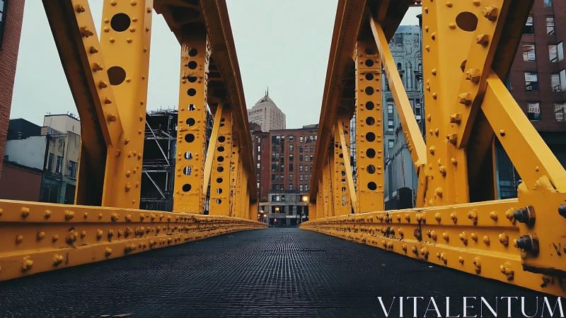 Low-angle urban bridge perspective with industrial framing.
