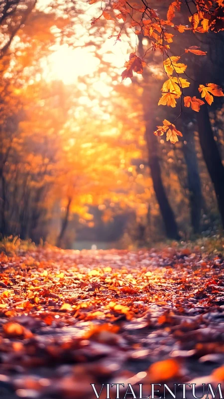 Golden Hour Forest Path: Where Autumn Light Glows.