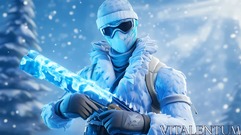 Frostbitten sniper guards a glowing ice storm shotgun.