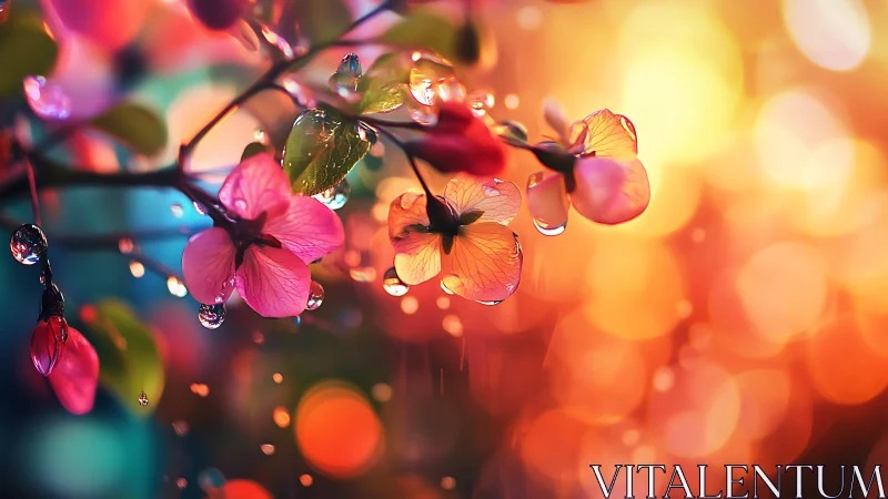 Rainbow petals dance through liquid light and chromatic bokeh