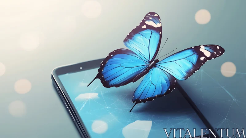 Blue morpho butterfly overlaying smartphone glass interface.