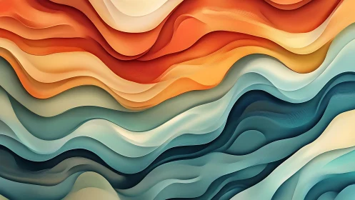 Layered abstract waves in warm and cool gradient ribbons.